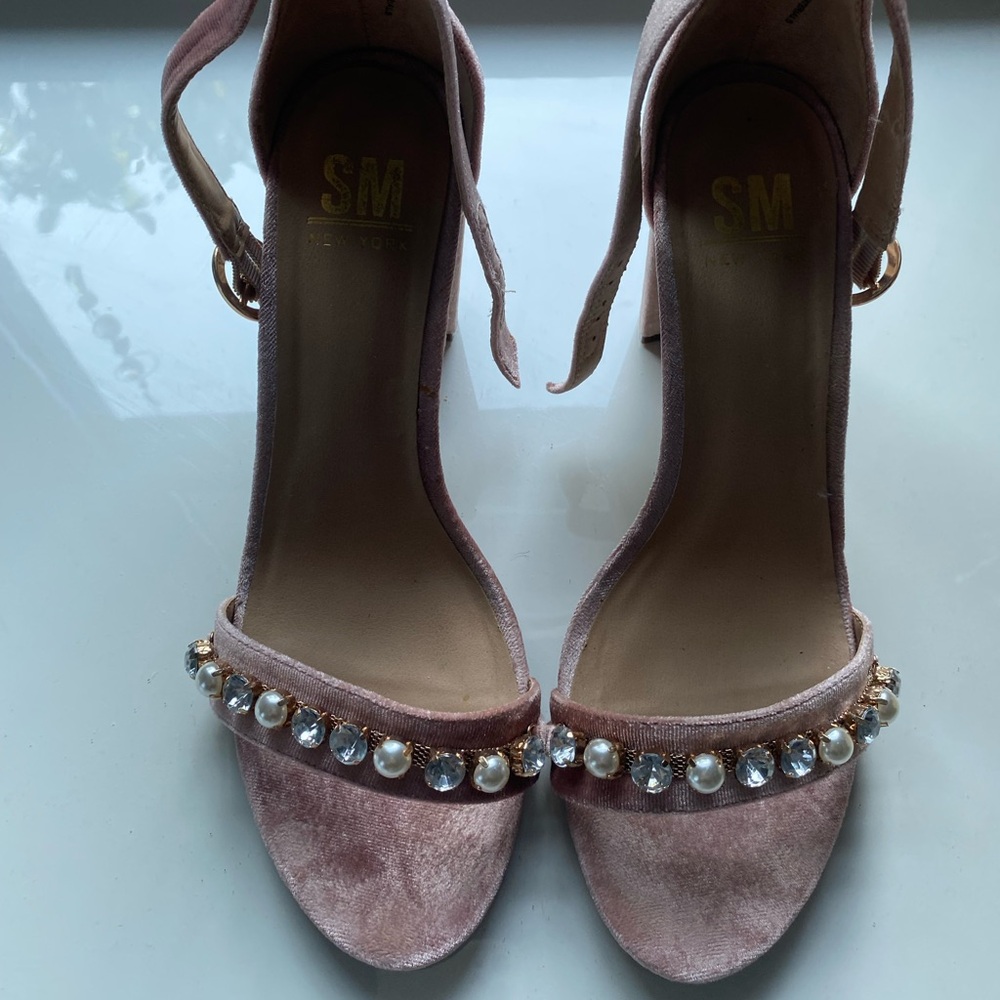 Pink velvet heels